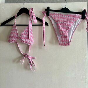 Plus size pink and white shein bikini
